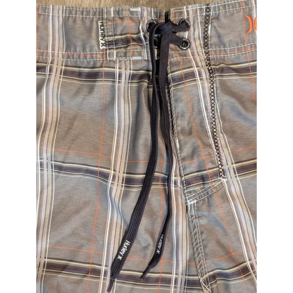 Hurley Mens‎ Plaid Board Shorts Green Orange Plaid Swim Trunks Size 34-36